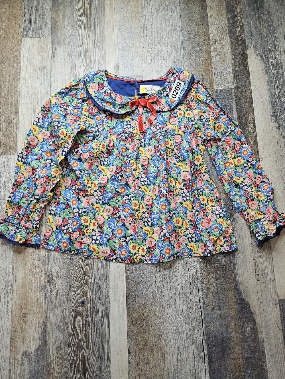 Mini Boden Floral Top Peter Pan Collar Girls 5-6Y